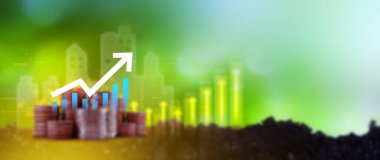 Küresel iş büyümesi analizi ve varlık yatırım grafiği İş ve Finans, Yukarı ok ekonomi grafiği, küresel ekonomik eğilim analizi, sanal ekran analizi.