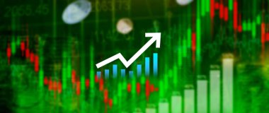 Küresel iş büyümesi analizi ve varlık yatırım grafiği İş ve Finans, Yukarı ok ekonomi grafiği, küresel ekonomik eğilim analizi, sanal ekran analizi.