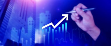 Küresel iş büyümesi analizi ve varlık yatırım grafiği İş ve Finans, Yukarı ok ekonomi grafiği, küresel ekonomik eğilim analizi, sanal ekran analizi.