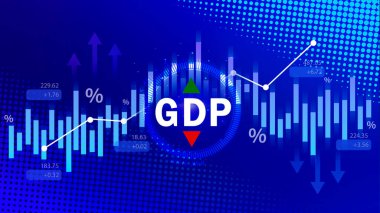 GSYİH iş konsepti, GSYİH Gayrisafi Yurtiçi Hasıla Gayri Safi Yurtiçi Hasıla Geliştirme konsepti, Ok ve Çizelgeler, ülke için hazırlanan ekonominin büyüklüğü için iş büyüme tedbiri.