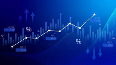 Borsa işi ve finansal büyüme grafiği. İş grafiği grafik şeması, ticaret grafiği yatırım artışı, küresel eğilim oku yukarı ve aşağı.