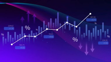 Borsa işi ve finansal büyüme grafiği. İş grafiği grafik şeması, ticaret grafiği yatırım artışı, küresel eğilim oku yukarı ve aşağı.