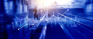 Borsa işi ve finansal büyüme grafiği. İş grafiği grafik şeması, ticaret grafiği yatırım artışı, küresel eğilim oku yukarı ve aşağı.