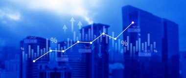 Borsa işi ve finansal büyüme grafiği. İş grafiği grafik şeması, ticaret grafiği yatırım artışı, küresel eğilim oku yukarı ve aşağı.