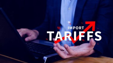İthalat tarifeleri kavramı artırıyor, ekonomiyi artırmak için hükümet ithalat vergisi, endüstriyel büyüme vergisi, ithalat vergisi artışı, kalkınma için ticaret savaşı politikası