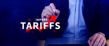 İthalat tarifeleri kavramı artırıyor, ekonomiyi artırmak için hükümet ithalat vergisi, endüstriyel büyüme vergisi, ithalat vergisi artışı, kalkınma için ticaret savaşı politikası