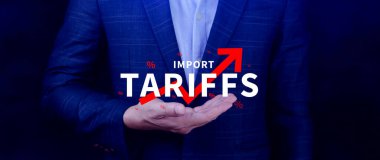 İthalat tarifeleri kavramı artırıyor, ekonomiyi artırmak için hükümet ithalat vergisi, endüstriyel büyüme vergisi, ithalat vergisi artışı, kalkınma için ticaret savaşı politikası