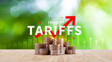 İthalat tarifeleri kavramı artırıyor, ekonomiyi artırmak için hükümet ithalat vergisi, endüstriyel büyüme vergisi, ithalat vergisi artışı, kalkınma için ticaret savaşı politikası
