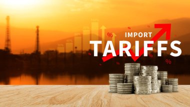 İthalat tarifeleri kavramı artırıyor, ekonomiyi artırmak için hükümet ithalat vergisi, endüstriyel büyüme vergisi, ithalat vergisi artışı, kalkınma için ticaret savaşı politikası