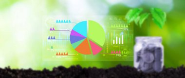Ai teknolojisiyle piyasa araştırması ve pazarlama analizi. Müşteri anketleri ve istatistikler. Analistler pasta grafikleri ve grafiklere, finansal büyüme grafikleri raporuna, iş planlamasına değiniyorlar