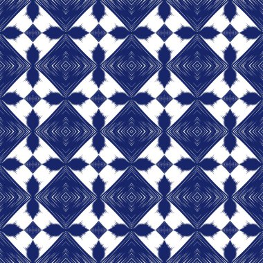 Ikat geometrik folklor süsü, kabile etnik dokusu. Aztek tarzında kusursuz çizgili desen, şekil nakış, İskandinav deseni, Ikat deseni.