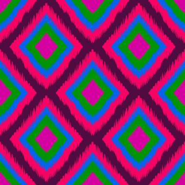 Ikat geometrik folklor süsü. Kabile etnik yapısı. Aztek tarzında kusursuz çizgili desen. Şekil kabile nakışı. Hint, İskandinav, Çingene, Meksikalı, halk modeli..