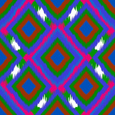 Ikat geometrik folklor süsü. Kabile etnik yapısı. Aztek tarzında kusursuz çizgili desen. Şekil kabile nakışı. Hint, İskandinav, Çingene, Meksikalı, halk modeli..