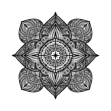Boyama kitabı için Mandalas. Süslü, yuvarlak süsler. Alışılmadık bir çiçek şekli. Doğu deseni, illüstrasyon, mandala desenleri. Tasarım elementleri. Boyama kitabı sayfası