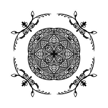 Boyama kitabı için Mandalas. Süslü, yuvarlak süsler. Alışılmadık bir çiçek şekli. Doğu deseni, illüstrasyon, mandala desenleri. Tasarım elementleri. Boyama kitabı sayfası