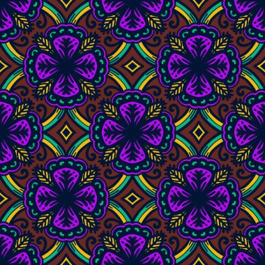 Retro geometrik desen tekrarlanıyor. Kumaş izi. Damask tarzı, kusursuz arkaplan, mozaik süs, klasik tarz. Kumaşlardaki parmak izleri için tasarım