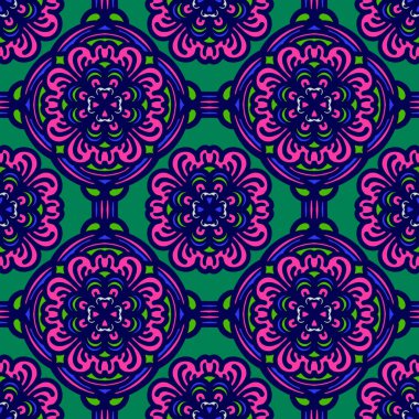 Retro geometrik desen tekrarlanıyor. Kumaş izi. Damask tarzı, kusursuz arkaplan, mozaik süs, klasik tarz. Kumaşlardaki parmak izleri için tasarım