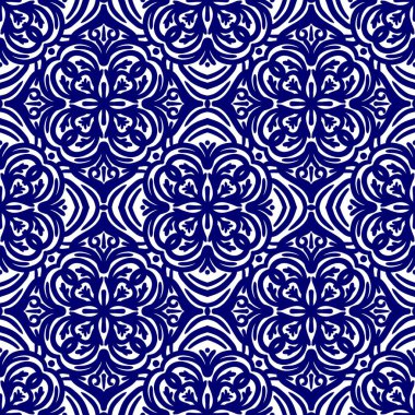Retro geometrik desen tekrarlanıyor. Kumaş izi. Damask tarzı, kusursuz arkaplan, mozaik süs, klasik tarz. Kumaşlardaki parmak izleri için tasarım