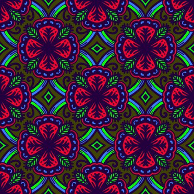 Retro geometrik desen tekrarlanıyor. Kumaş izi. Damask tarzı, kusursuz arkaplan, mozaik süs, klasik tarz. Kumaşlardaki parmak izleri için tasarım