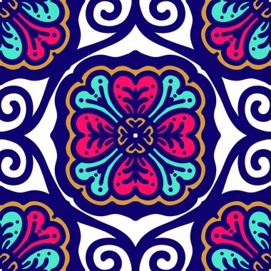 Retro geometrik desen tekrarlanıyor. Kumaş izi. Damask tarzı, kusursuz arkaplan, mozaik süs, klasik tarz. Kumaşlardaki parmak izleri için tasarım