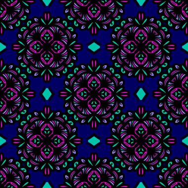 Retro geometrik desen tekrarlanıyor. Kumaş izi. Damask tarzı, kusursuz arkaplan, mozaik süs, klasik tarz. Kumaşlardaki parmak izleri için tasarım