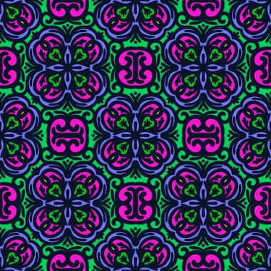 Retro geometrik desen tekrarlanıyor. Kumaş izi. Damask tarzı, kusursuz arkaplan, mozaik süs, klasik tarz. Kumaşlardaki parmak izleri için tasarım