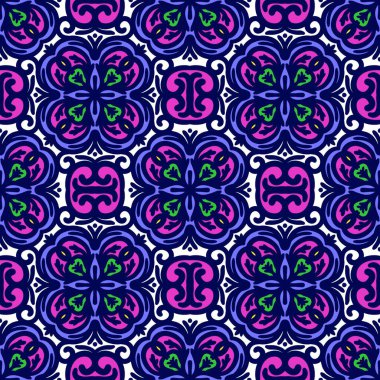 Retro geometrik desen tekrarlanıyor. Kumaş izi. Damask tarzı, kusursuz arkaplan, mozaik süs, klasik tarz. Kumaşlardaki parmak izleri için tasarım