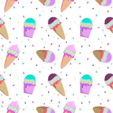 Kusursuz desenli Parlak ve Pastel Renkler. Dondurma külahlı. Duvar kağıdı, baskı, kağıt, ambalaj, tekstil için kullan.