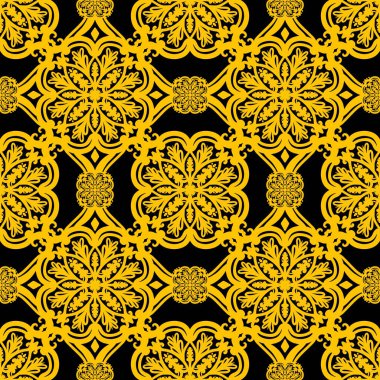 Mandalalı kusursuz desenli çiçek, klasik dekoratif elementler, klasik dekoratif çizimler, renkli kabile süsleriyle etnik mandala.