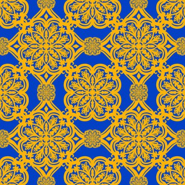 Mandalalı kusursuz desenli çiçek, klasik dekoratif elementler, klasik dekoratif çizimler, renkli kabile süsleriyle etnik mandala.