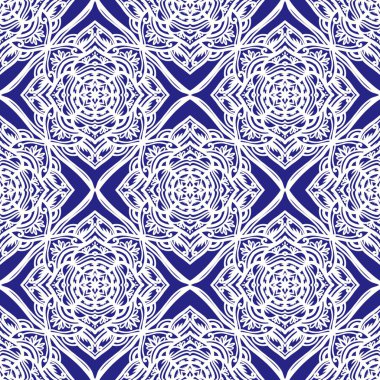 Mandalalı kusursuz desenli çiçek, klasik dekoratif elementler, klasik dekoratif çizimler, renkli kabile süsleriyle etnik mandala.