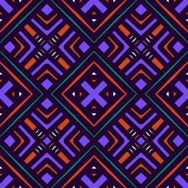 Mandalalı kusursuz desenli çiçek, klasik dekoratif elementler, klasik dekoratif çizimler, renkli kabile süsleriyle etnik mandala.