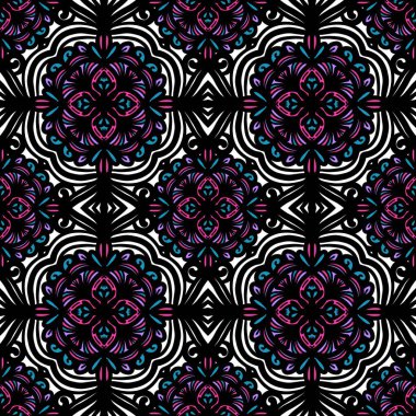 Mandala, klasik dekoratif elementler, renkli kabile süsleriyle etnik mandala, İslam, Türkçe, Arapça, Hintçe, divan desenli kusursuz desenler.