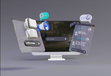  3D bilgisayar Al Chatbot Web UI / UX. - Evet. SOFTWARE ai programlama algoritmaları. 3B resimleme
