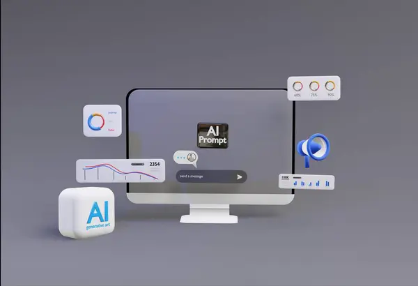 stock image 3D computer AI Robot Chatbot Web UIUX. . SOFTWARE programming algorithms. analysis data rendering illustration