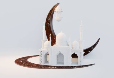 Cami Kralı: 3D Müslüman Kürsüsünü güzel ve güzel bir beyaz arkaplan ile donatın.