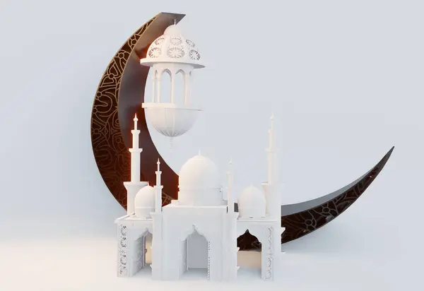 Majestad Mezquita Renderiza Podio Musulmán Con Hermoso Hermoso Fondo Blanco —  Fotos de Stock