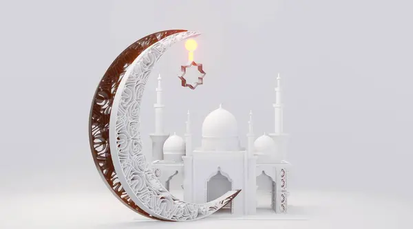Majestatea Moscheii Render Muslim Podium Fundal Alb Frumos Frumos — Fotografie, imagine de stoc