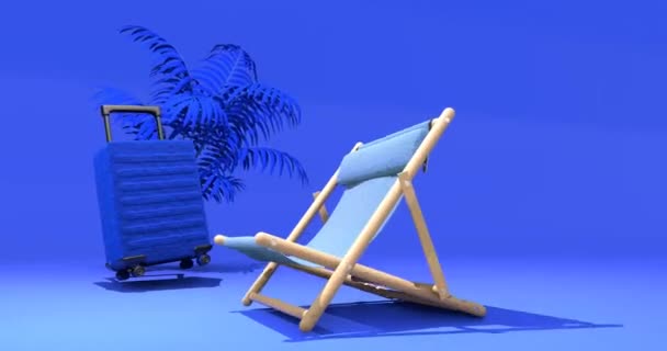 Mavi Arka Planda Plaj Temalı Animasyon Boyutlu Video Illüstrasyonlu Bir — Stok video