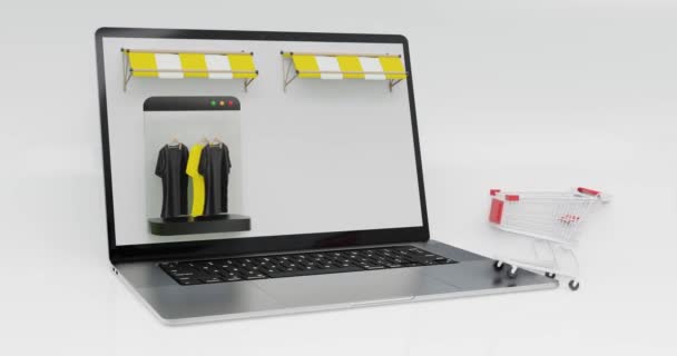 Ein Weißer Bildschirm Laptop Thema Online Shop Der Ein Geschäft — Stockvideo