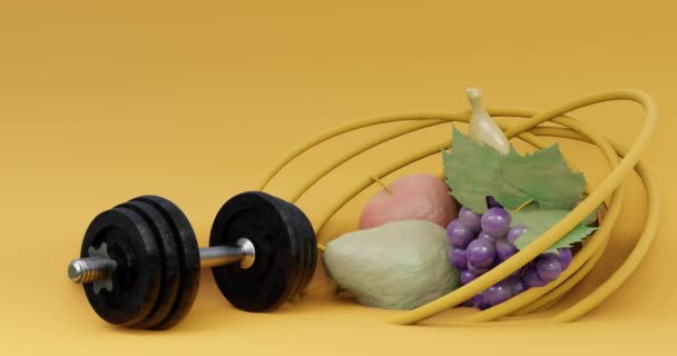 Programa Dieta Saudável Cesta Cheia Frutas Frescas Nutritivas Ilustração Vídeo — Vídeo de Stock