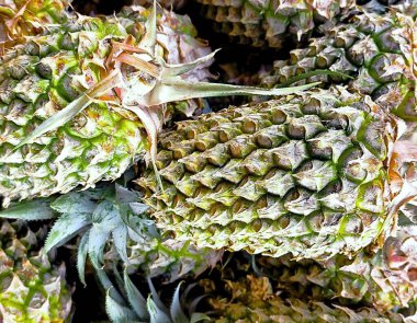 Diğer Ananas Yığını Üzerinde Yeşil Ananas Tropik Meyve