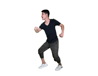 Neşeli Yakışıklı Adam Keyifli Siyah Kıyafetlerle Koşuyor