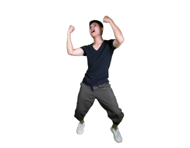 Genç Bir Adam Başarı Kutlaması 'nı Mutlu Bir İfadeyle Kutluyor ve Elleri 