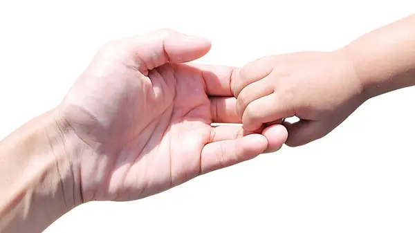 Ellerle baba ve çocuğun sembolik görüntüsü, kavram kullanımı için beyaz arka planda izole
