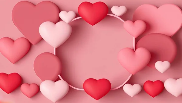 Projeto Moldura Forma Coração Suave Rosa Vermelho Pastel — Fotografia de Stock