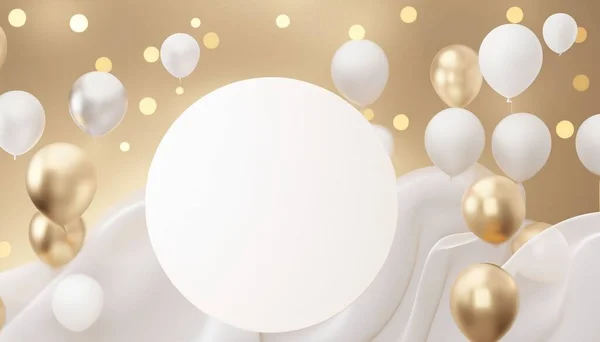 stock image Christmas and New Year background with gold and white balloons. 3d render of white blank banner