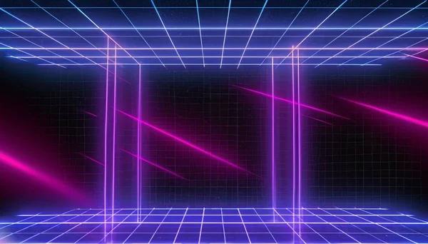 Abstrakter Hintergrund Mit Neonlicht Neon Tunnel Space Bau Neon Tunnel — Stockfoto