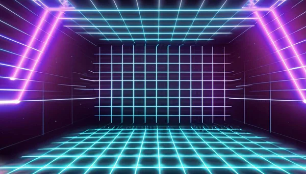 3D abstract background with neon lights. neon tunnel.space construction. neon tunnel.