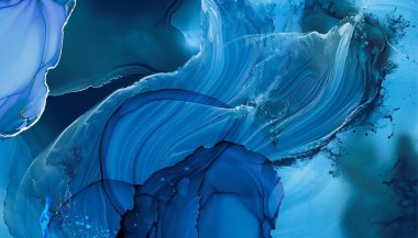 mavi ve beyaz soyut arkaplan, el çizimi alkol boyası, sıvı mürekkep tekniği